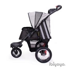 IBIYAYA premium, high-end pet jogger. the tires are air-filled for a smoother ride, and the front wheel rotates 360 degrees for easy steering.