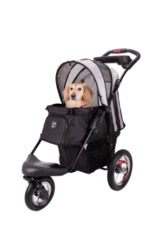 IBIYAYA premium, high-end pet jogger. the tires are air-filled for a smoother ride, and the front wheel rotates 360 degrees for easy steering.